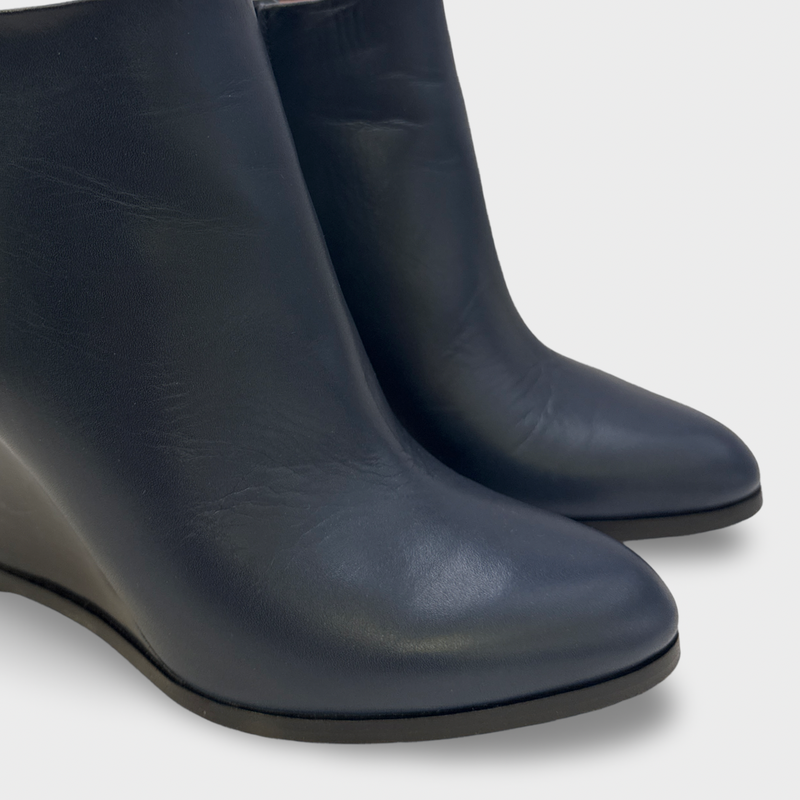 Céline Women's Navy Wedge Leather Ankle Boots