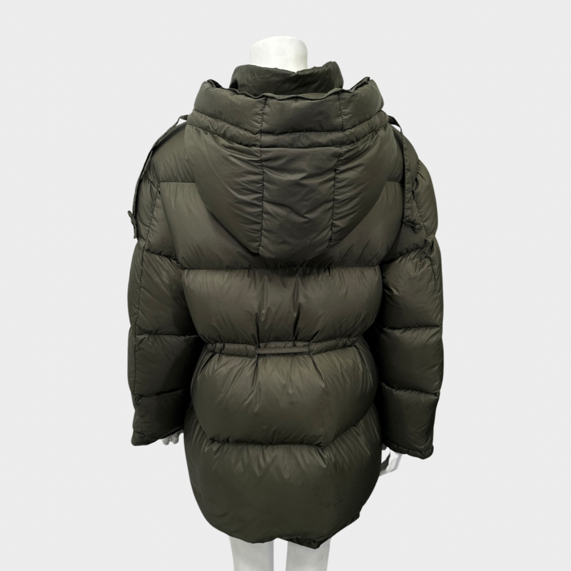 Acne Studios women's khaki oversized puffer jacket with hood