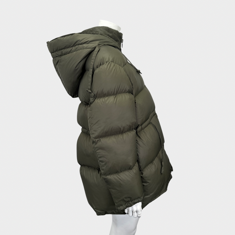 Acne Studios women's khaki oversized puffer jacket with hood