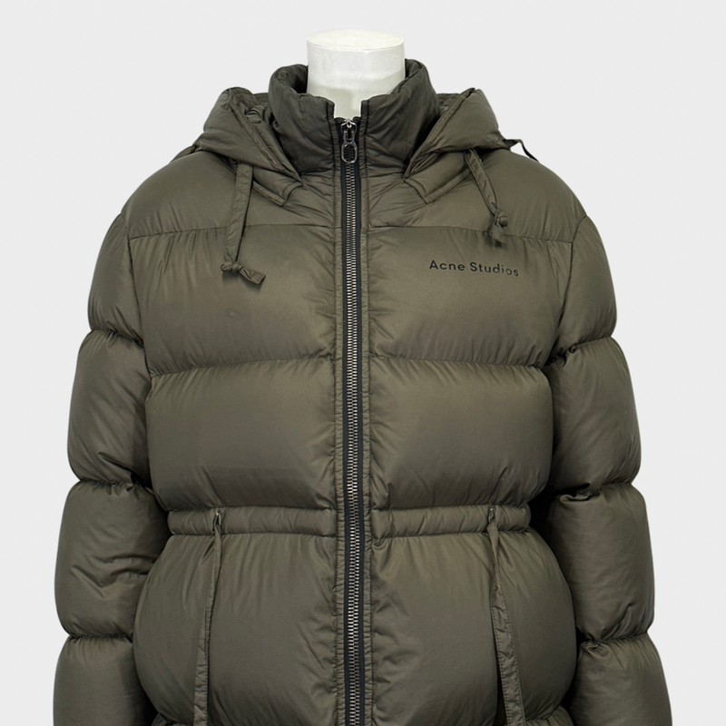 Acne Studios women's khaki oversized puffer jacket with hood
