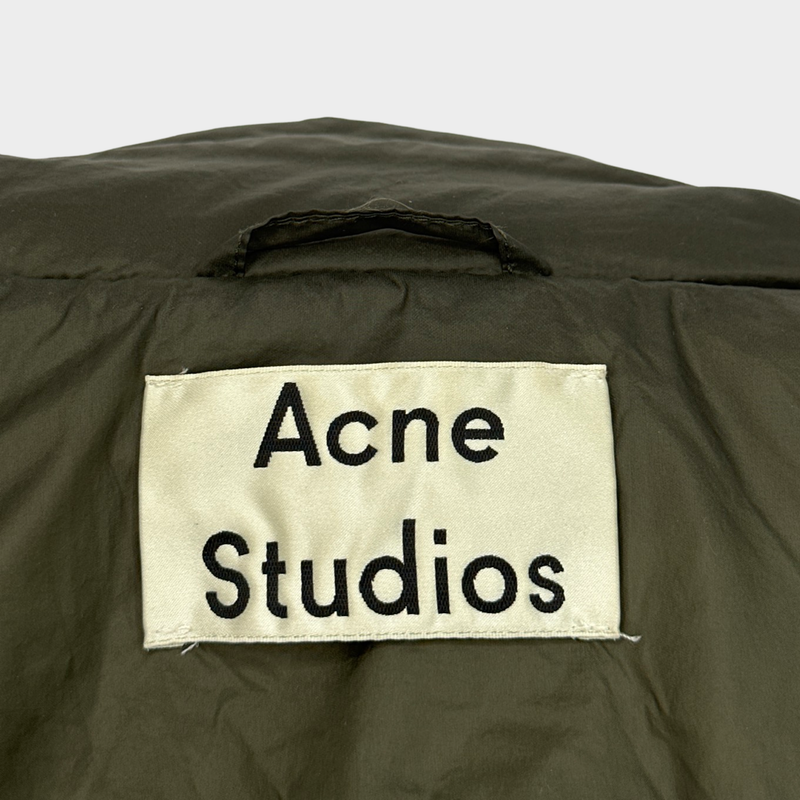 Acne Studios women's khaki oversized puffer jacket with hood