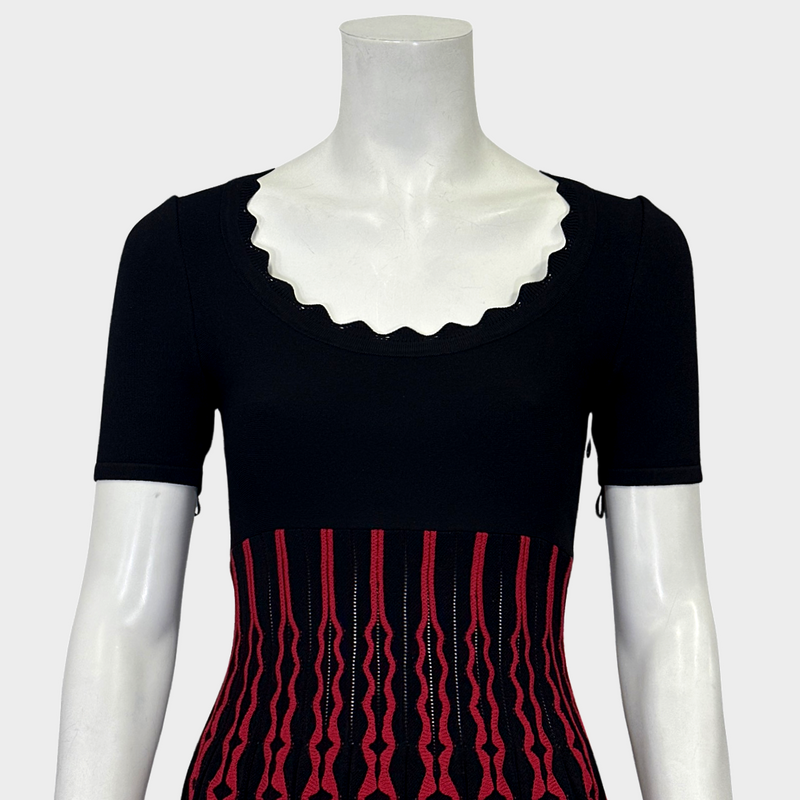 Alaia black and red geometric pattern knitted dress
