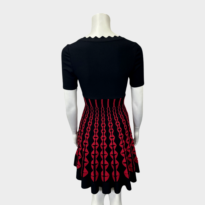 Alaia black and red geometric pattern knitted dress
