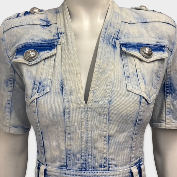 Balmain Washed Blue Denim Mini Dress