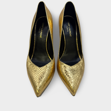 送料無料商品の通販 Saint Laurent gold Faux Python leather High-heel pumps バッグ