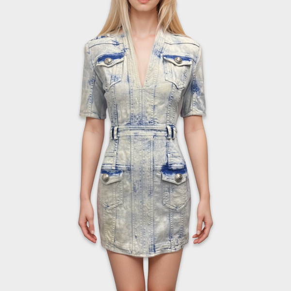 Balmain Washed Blue Denim Mini Dress