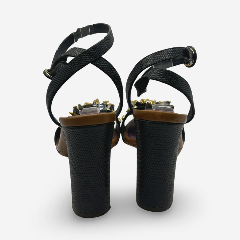 Dolce&Gabbana Black Snakeskin Leather Sandal Heels