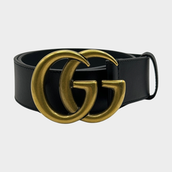 Gucci women's black leather belt with gold buckle