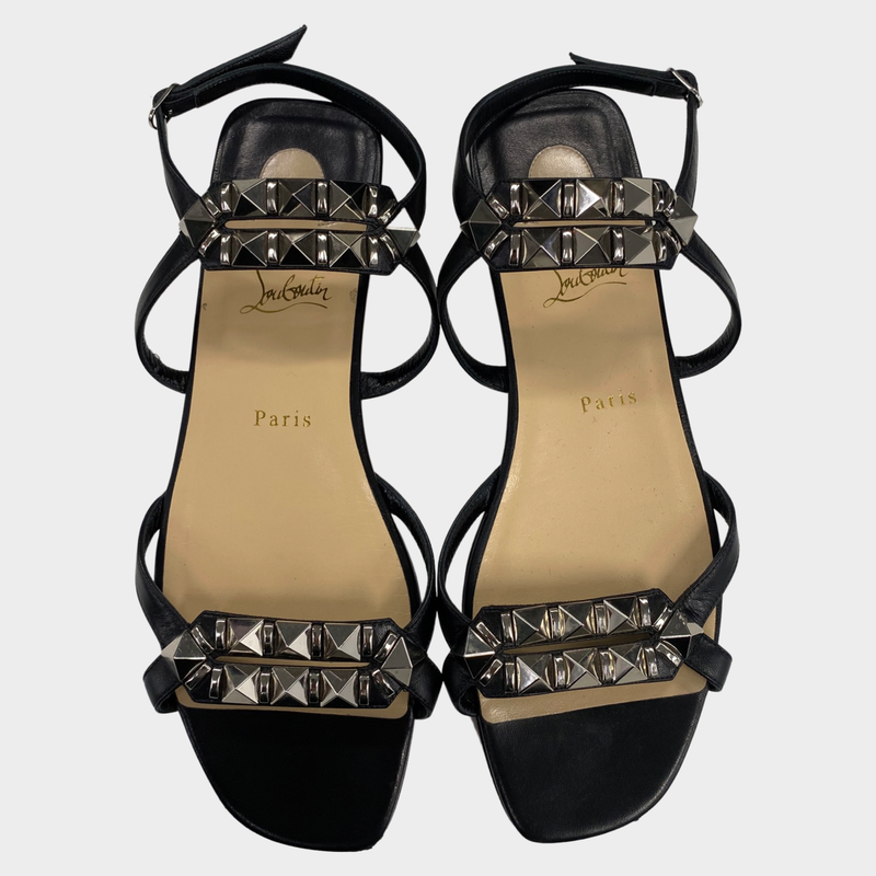 Christian Louboutin black leather sandals with silver studs