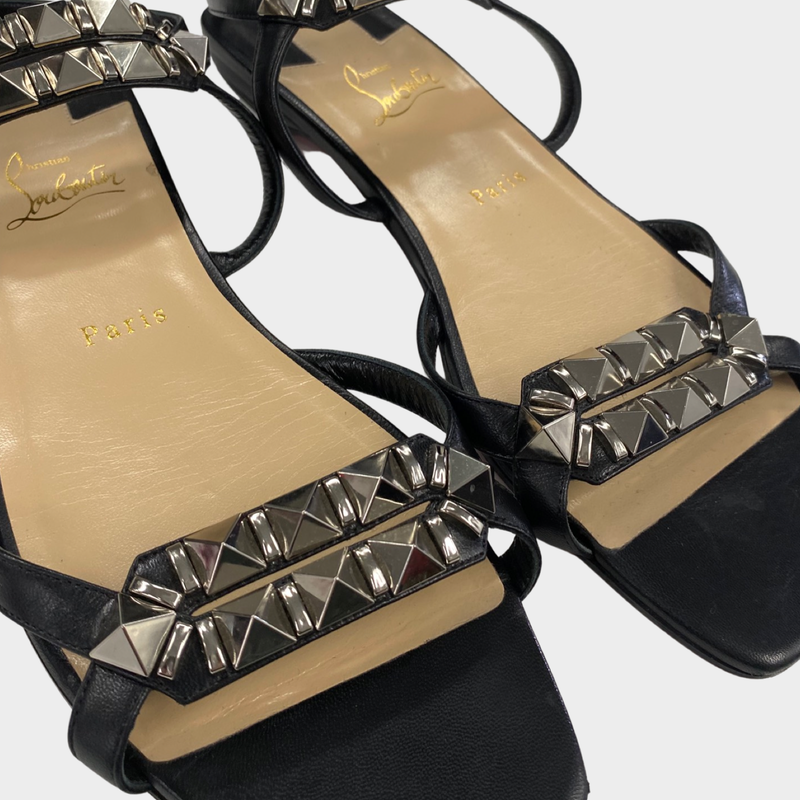 Christian Louboutin black leather sandals with silver studs