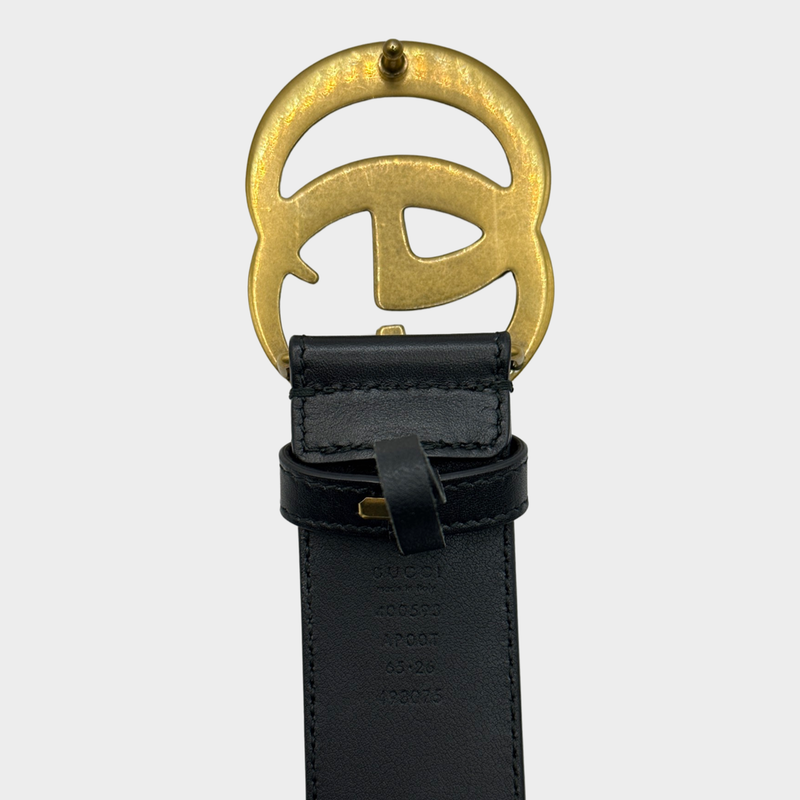Gucci women's black leather belt with gold buckle