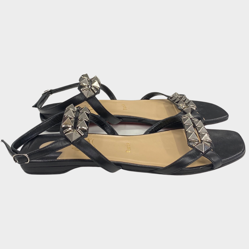 Christian Louboutin black leather sandals with silver studs