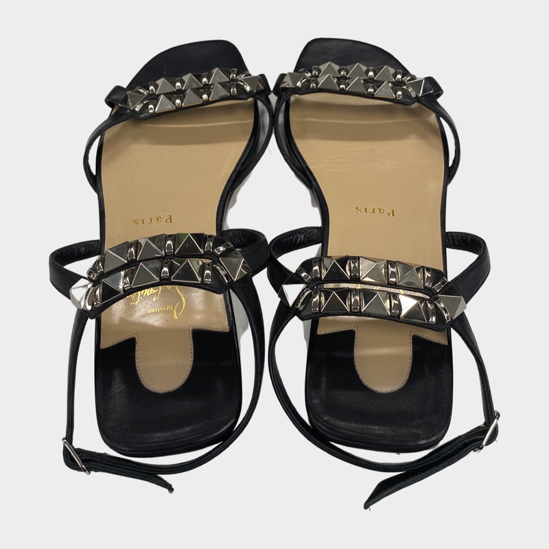 Christian Louboutin black leather sandals with silver studs