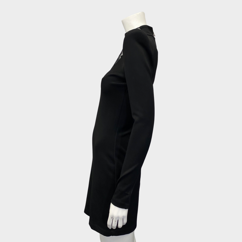 Balmain black padded-shoulder dress with mesh chest