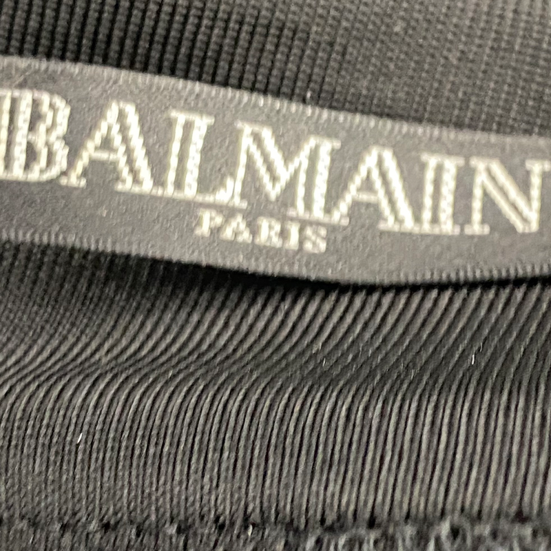 Balmain black padded-shoulder dress with mesh chest