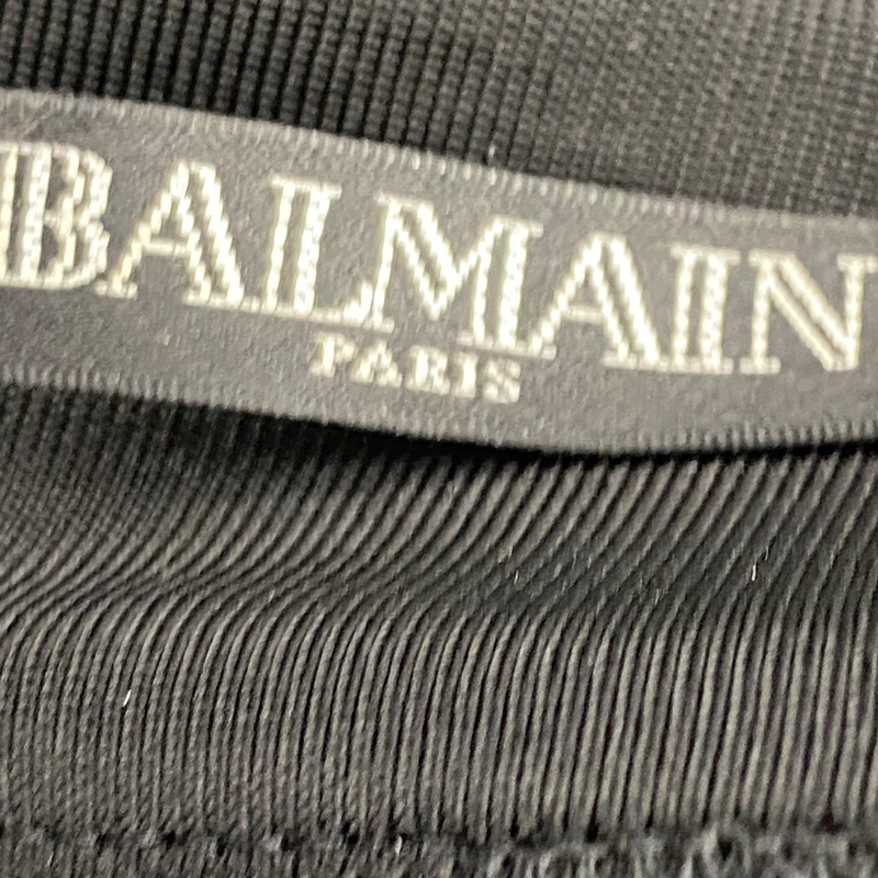 Balmain black padded-shoulder dress with mesh chest