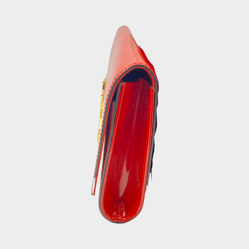 Louis Vuitton women's red patent leather clutch with gold hardware