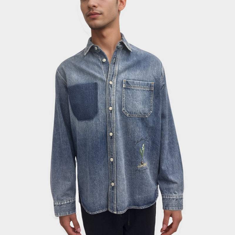 Christian Dior Men's Blue denim shirt with embroidered details