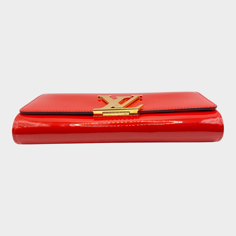 Louis Vuitton women's red patent leather clutch with gold hardware