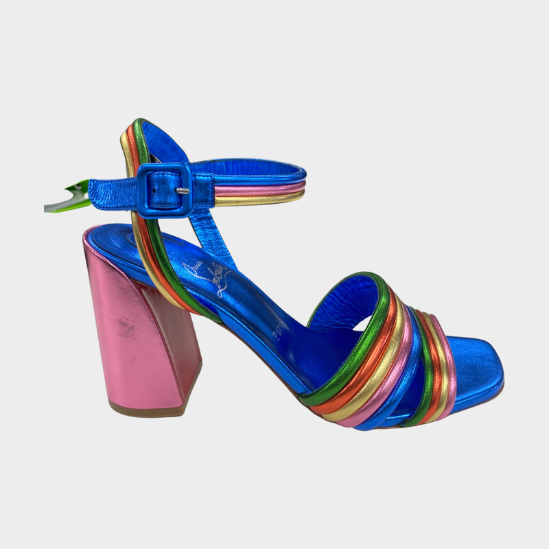 Christian Louboutin women's metallic multicolour leather sandals with block heels
