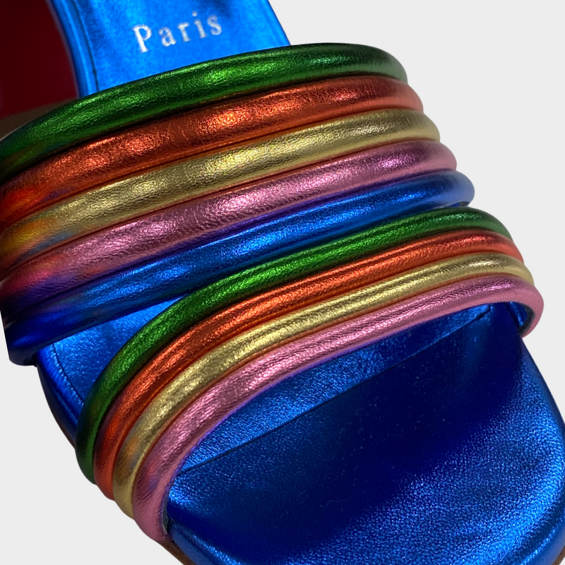 Christian Louboutin women's metallic multicolour leather sandals with block heels