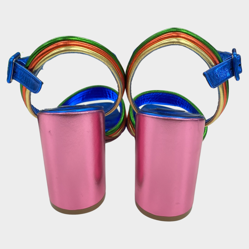 Christian Louboutin women's metallic multicolour leather sandals with block heels