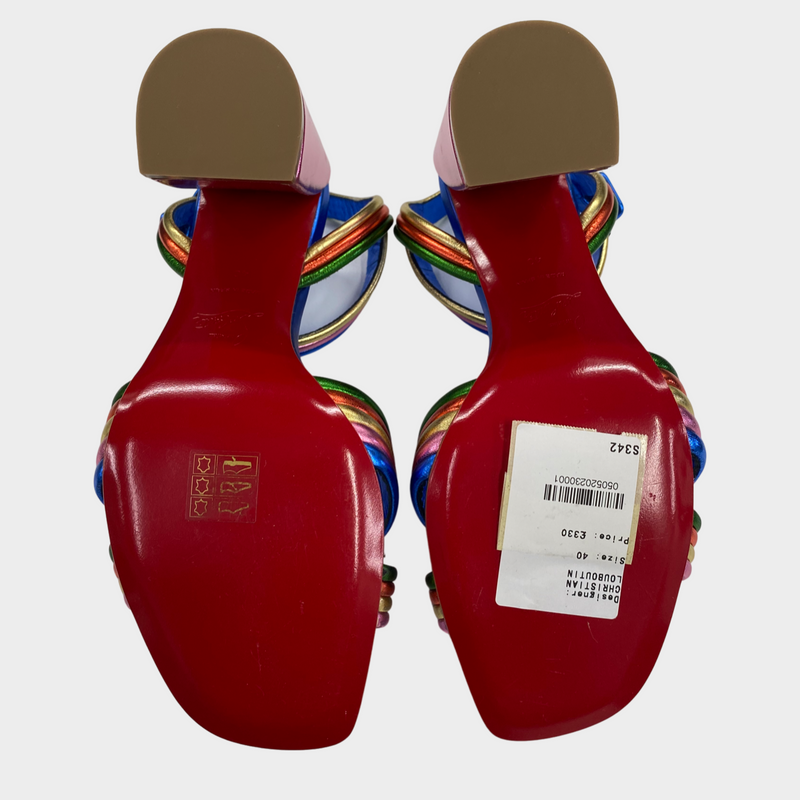 Christian Louboutin women's metallic multicolour leather sandals with block heels