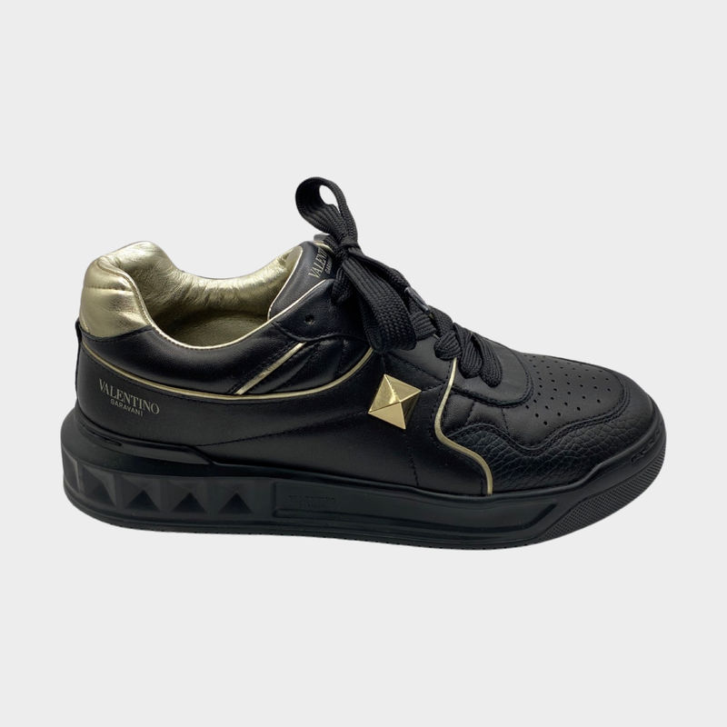 Valentino Garavani women's black gold stud trainers