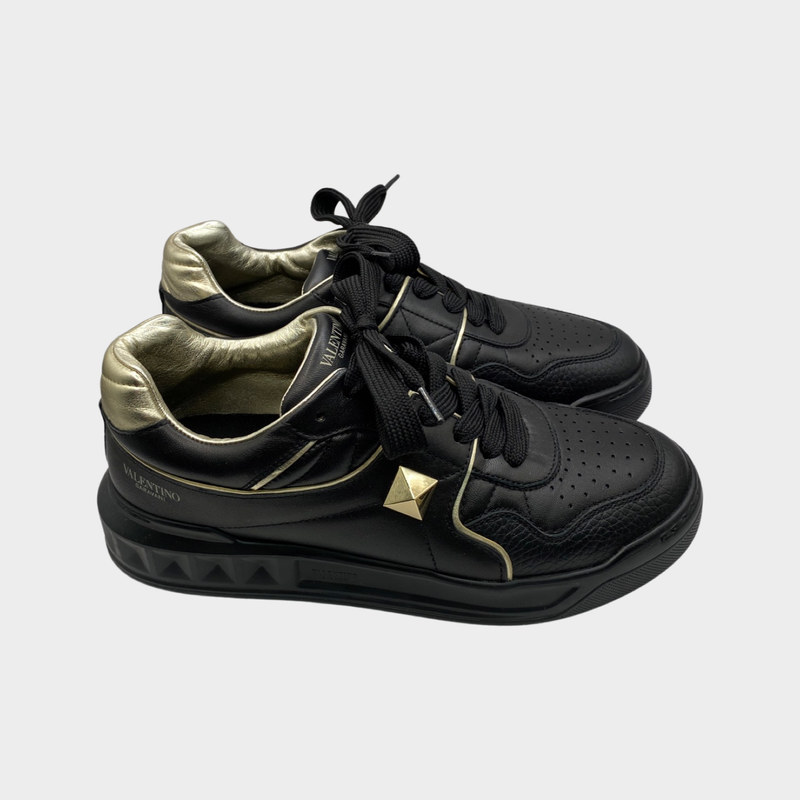 Valentino Garavani women's black gold stud trainers