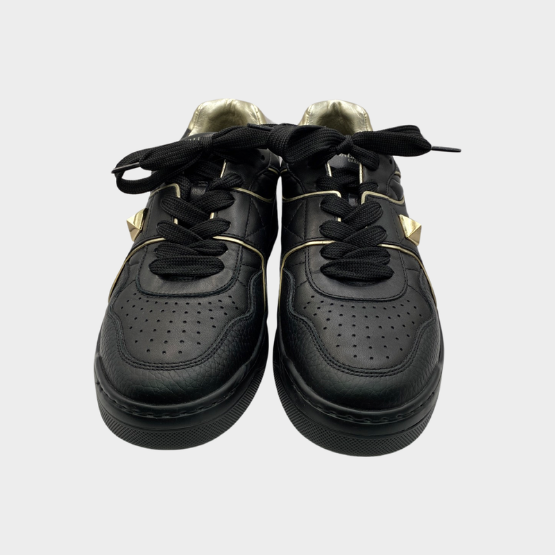 Valentino Garavani women's black gold stud trainers