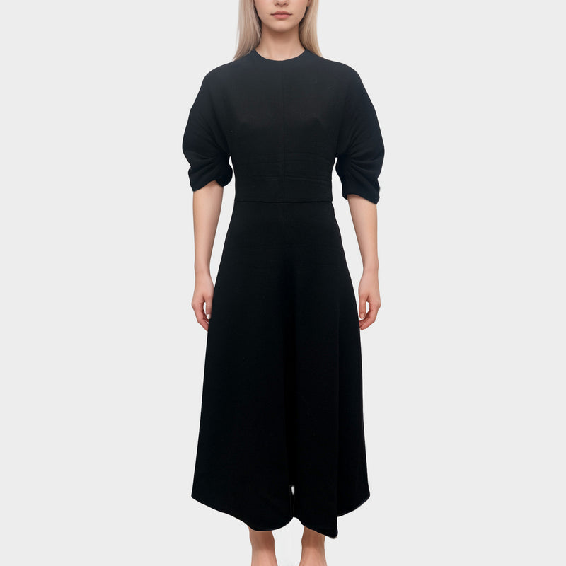 Emilia Wickstead Black Wool Dress With Puff Sleeves