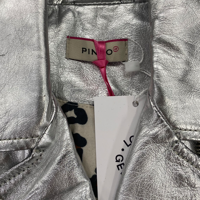 Pinko girl's metallic silver leather biker vest