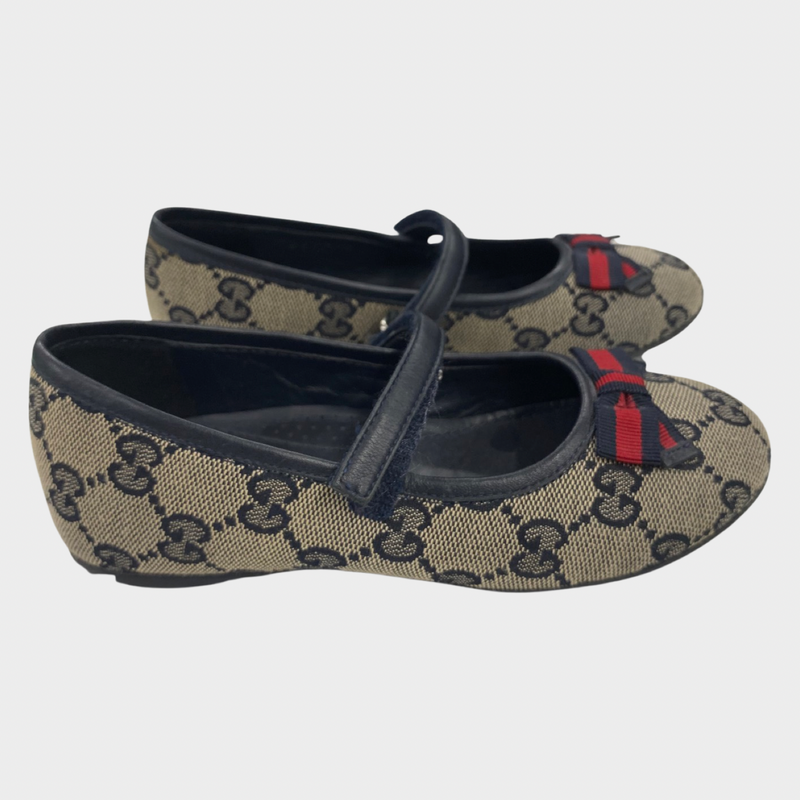 Gucci girl's brown gg monogram print ballerina shoes