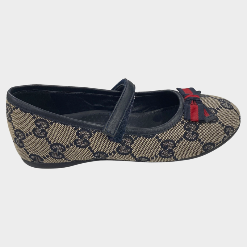 Gucci girl's brown gg monogram print ballerina shoes