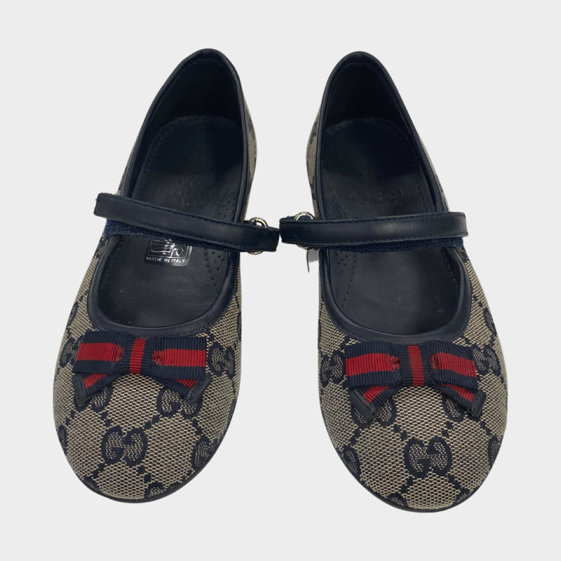 Gucci girl's brown gg monogram print ballerina shoes