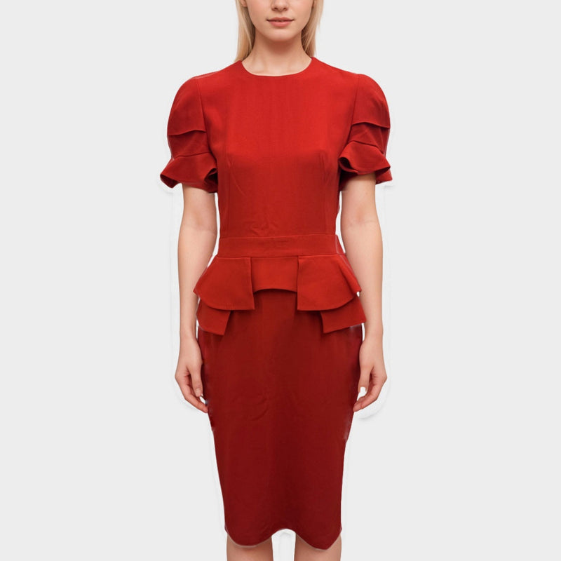 Alexander McQueen Red ruffled sleeve dress