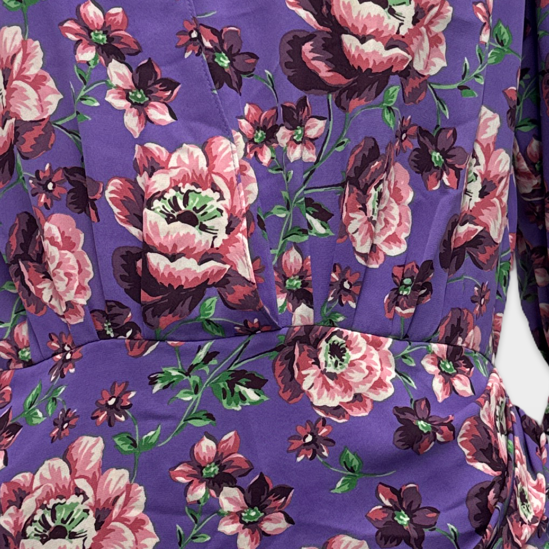 floral print silk satin jacquard mini dress by magda butrym Magda Butrym Purple floral print silk mini Dress – Loop Generation