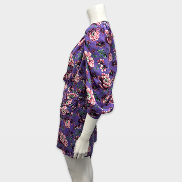 floral print silk satin jacquard mini dress by magda butrym Magda Butrym Purple floral print silk mini Dress – Loop Generation