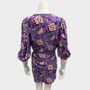 floral print silk satin jacquard mini dress by magda butrym Magda Butrym Purple floral print silk mini Dress – Loop Generation