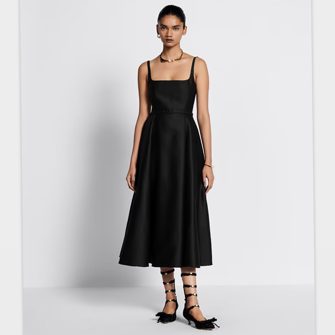 Dior Black Wool and Silk Belted Midi Dress – Loop Generation