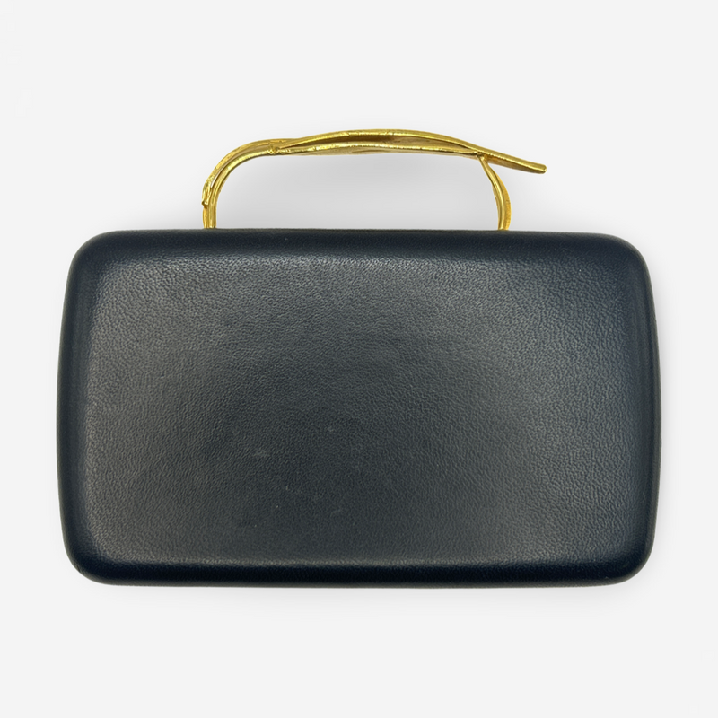 Elie Saab Black Structured Clutch With Gold Leaf Motif