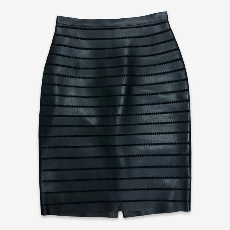 Burberry Black Panelled Leather Pencil Skirt