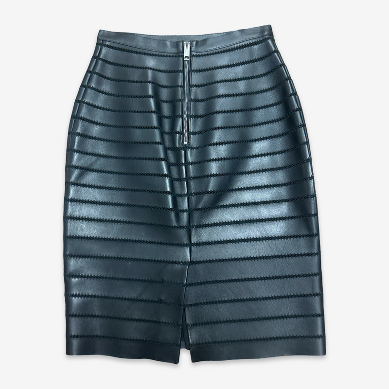 Burberry Black Panelled Leather Pencil Skirt