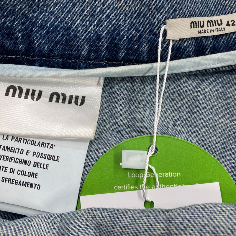Miu Miu blue denim pleated skirt