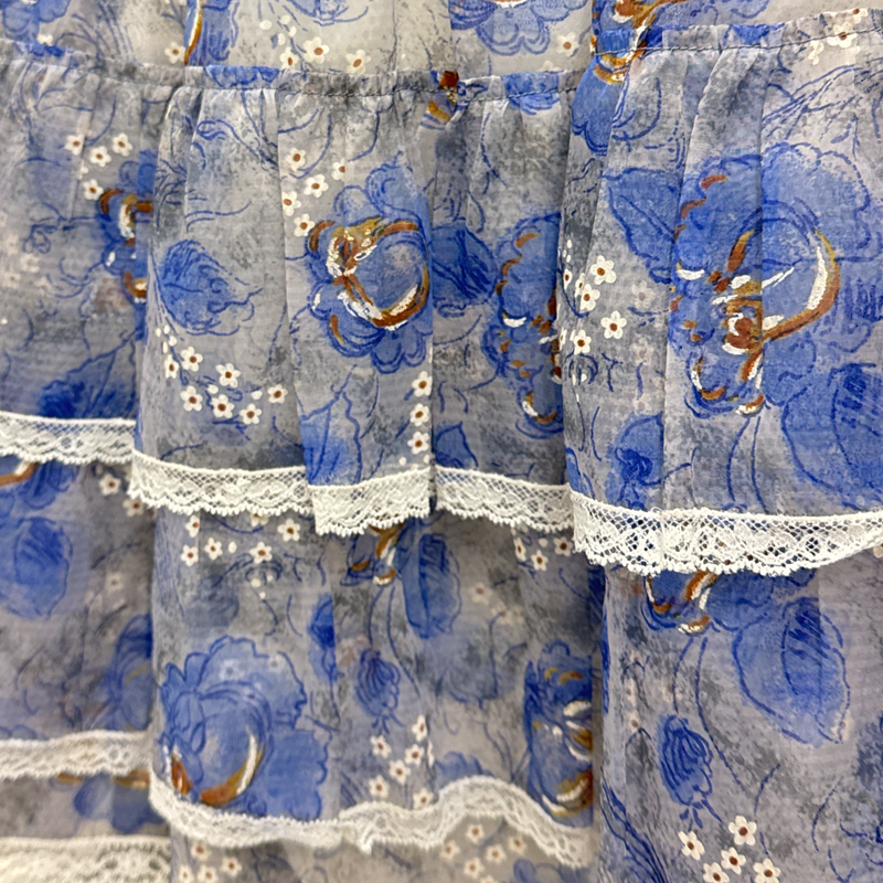 Prada Blue Floral Print Chiffon Silk Blend Mini Dress