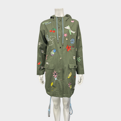 Mira Mikati women's khaki no risk no fun embroidered print jacket
