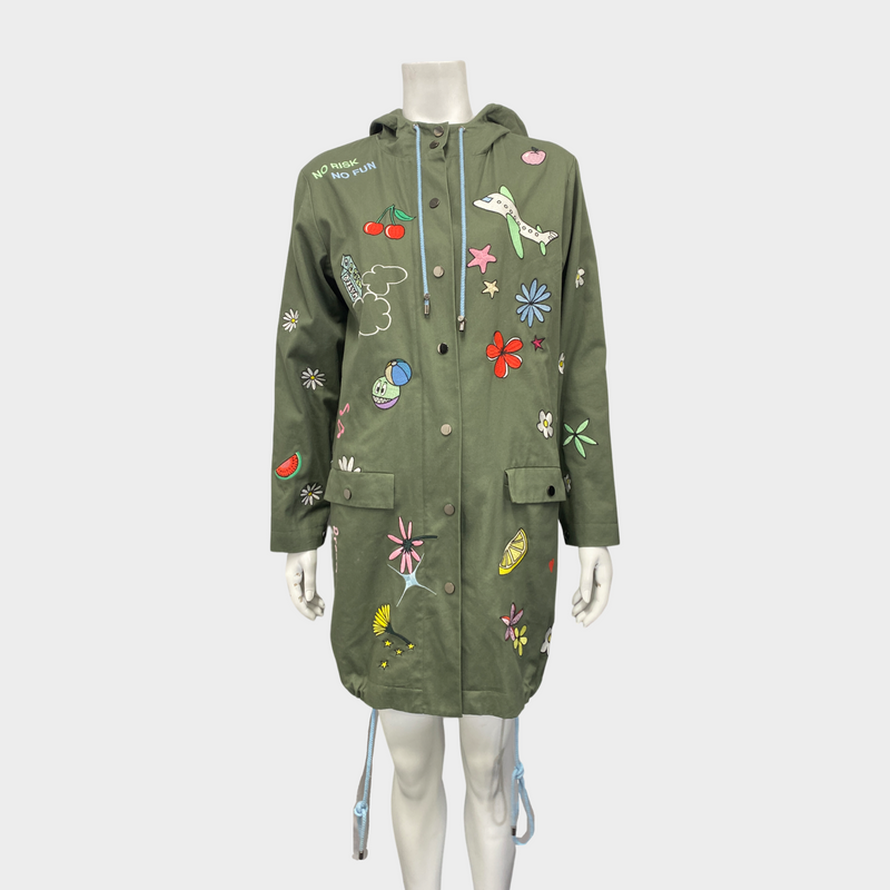 Mira Mikati women's khaki no risk no fun embroidered print jacket