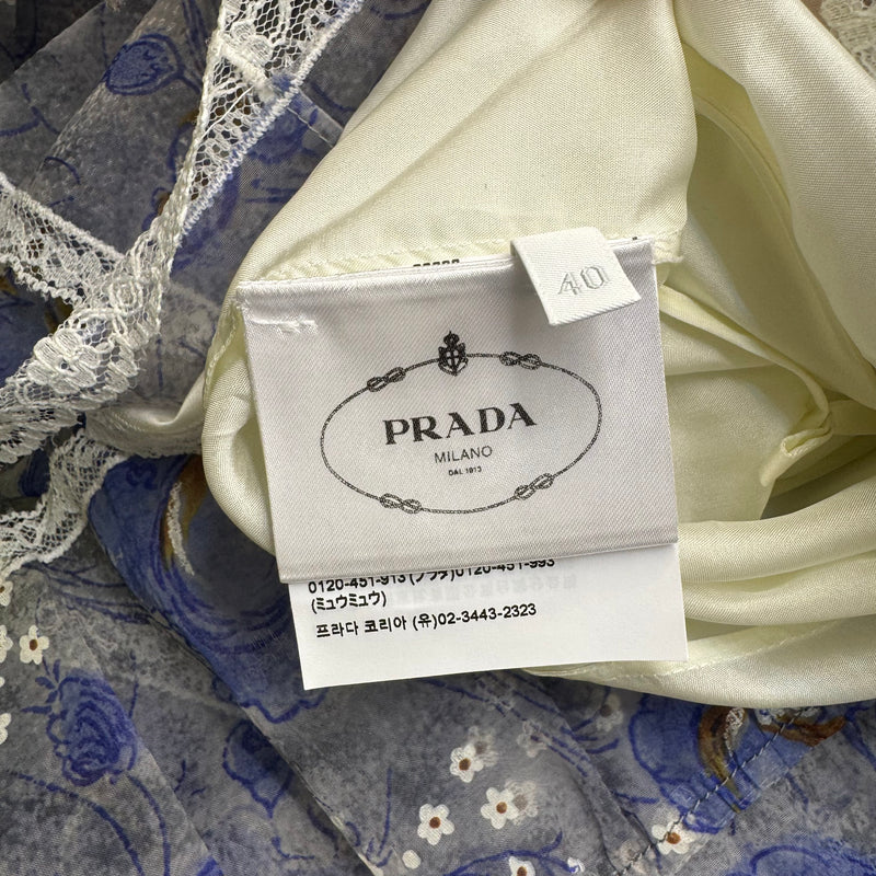 Prada Blue Floral Print Chiffon Silk Blend Mini Dress