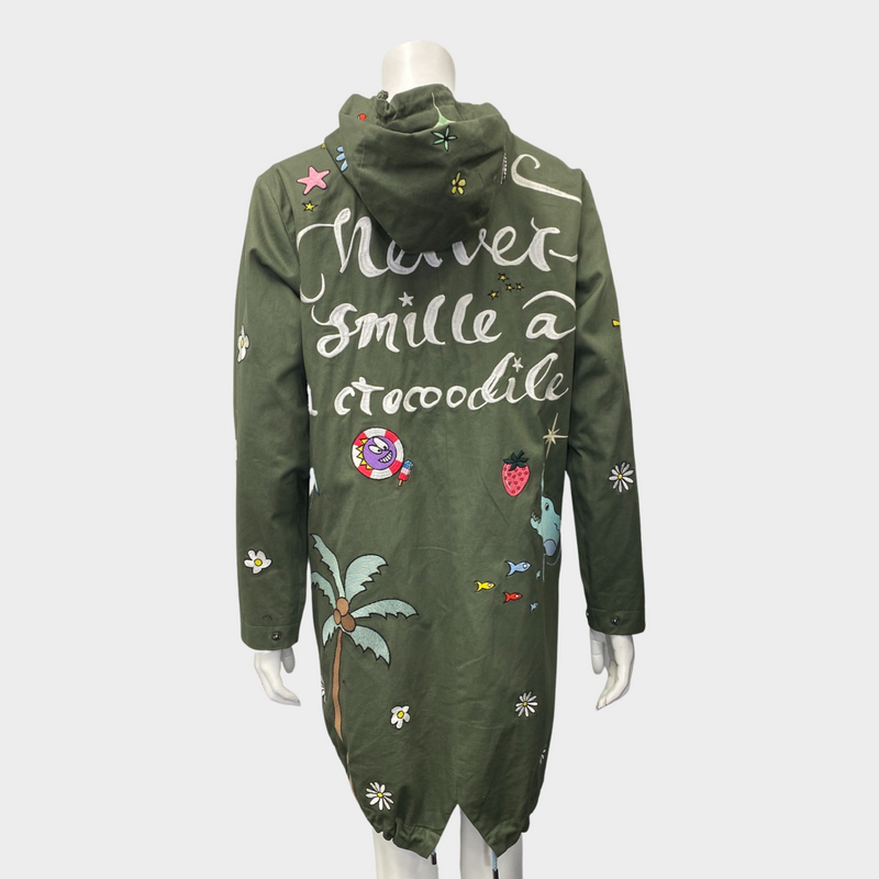 Mira Mikati women's khaki no risk no fun embroidered print jacket