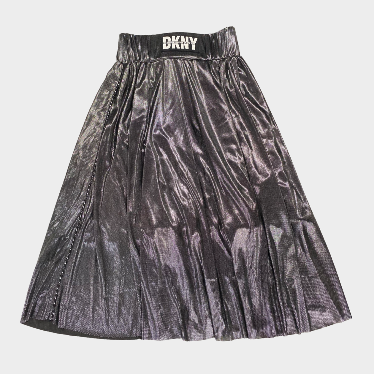 DKNY Girl Silver Metallic Long SKirt & Black Shirt Streetwear Look